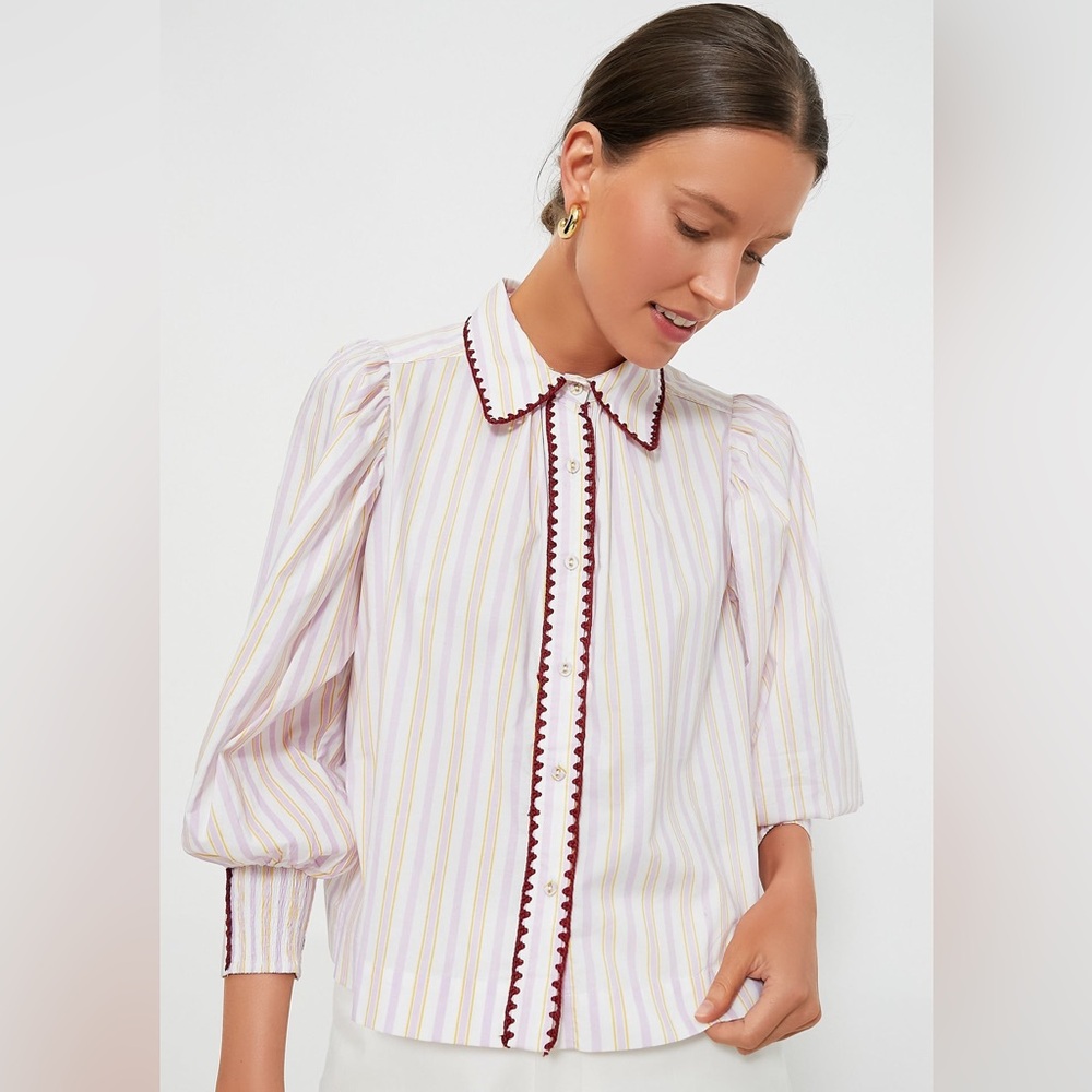Tuckernuck Carolina K 100% cotton Striped Puff Sleeve Blouse - Picture 2 of 8